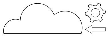 Bulut çizgisi, ayarlar için teçhizat ve ok teknolojiyi, iş akışını gösteriyor. Bulut depolama, veri yönetimi, otomasyon, dijital dönüşüm, bilişim çözümleri düz bağlantı için idealdir