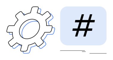 Meta veri etiketi simgesinin yanında vites sembolü yapılandırma, otomasyon, sosyal medya, teknoloji ve bağlantı kavramlarını taşır. Web sitesi, uygulama, pazarlama, eğitim yönetimi yeniliği için ideal