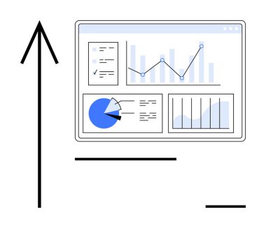 Çizgi grafiği, pasta grafiği ve analizi olan etkileşimli bir panel. İş, istatistik, pazarlama, yatırım, finans, veri görselleştirme için idealdir basit iniş sayfası