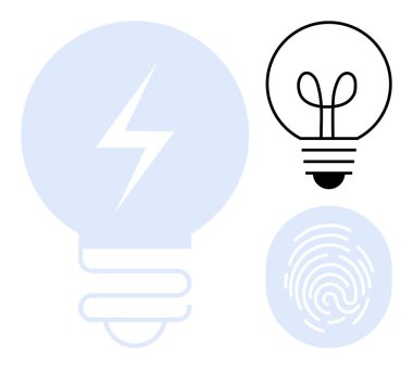 Işıklı şeffaf ampul enerjiyi simgeler. Fikirler için klasik ampul, kimlik için parmak izi. Yenilik, enerji, yaratıcılık, bireysellik, teknoloji, ilham problem çözme için ideal