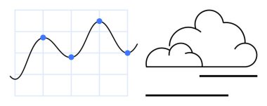 Bulut ve çizgilerin yanındaki ızgarada dört veri noktası olan bir çizgi grafiği. Analiz, veri eğilimleri, tahminler, bulut depolama, teknoloji, iş stratejisi, düz basit metafor için ideal