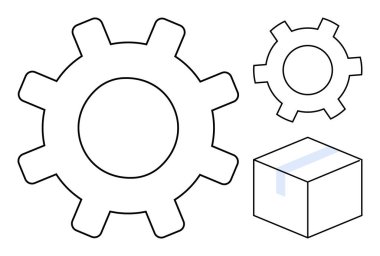 Farklı boyutlarda iki vites ve takım çalışmasını sembolize eden bir kutu, işlem optimizasyonu, verimlilik, üretim, lojistik, imalat ve otomasyon. İş kavramları için ideal ya da basit