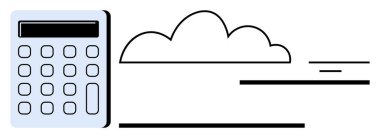 Tarzlanmış bulut ve dinamik çizgilerin yanında hesap makinesi bağlantı ve hızı gösteriyor. Finans, bulut teknolojisi, çevrimiçi hesaplama, yenilik, veri yönetimi, dijital araçlar, düz