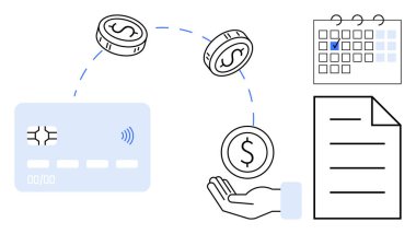 Kredi kartı, madeni paralar, takvimler ve ödeme, para yönetimi ve planlama ile ilgili belgeler. Finans, bütçe ve borç takibi harcamaları için ideal