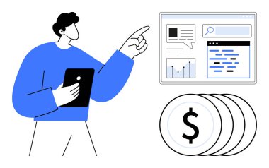 Bir web gösterge panelinde analitiği inceleyen, finansal büyümeyi, sezgileri ve bilgilendirilmiş iş kararlarını vurgulayan profesyonel bir inceleme. Analiz, finans, yenilik, üretkenlik ve planlama için ideal