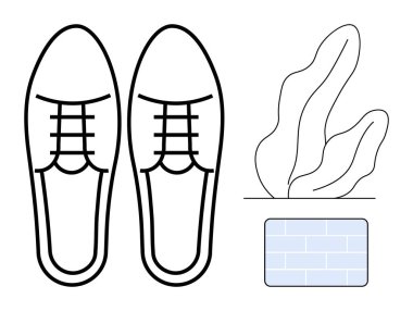 Soyut bitki tasarımı ve tuğla desenli iki ana hatlı ayakkabı. Moda, ayakkabı markalaşması, minimalizm, modern tasarım, yaşam tarzı, yaratıcılık, basit iniş sayfası için ideal