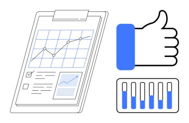 Grafikli pano, onaylı jest, verileri görselleştiren çizelge paneli. Analiz, büyüme, performans değerlendirmesi, üretkenlik, eğilimler, başarı değerlendirmesi için ideal basit iniş sayfası