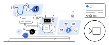 Chatbot mesajlaşır, kullanıcı sorgulamalarını işler, duygusal geri bildirimleri analiz eder, bilgilendirmeler gönderir, iletişim görevlerini yönetir. Yapay zeka, müşteri desteği, otomasyon, teknoloji iletişimi için ideal