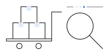 Büyüteç, el arabasındaki kutuları inceliyor. Lojistik, envanter ve analiz öneriyor. İkmal zinciri, e-ticaret, depolama, denetleme, sevkiyat veri araması için ideal