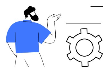 Çarkın yanında el kol hareketi yapan sakallı bir adam takım çalışmasını, organizasyonu ve problem çözmeyi temsil ediyor. Temalar için ideal işbirliği, destek, iş akışı, yönetim, teknoloji süreci