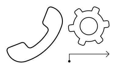 Telefon ahizesi ve ok, iletişimi, sorun çıkarmayı, iş akışını, hizmet geliştirmeyi ve otomasyonu sembolize eder. Destek, teknoloji, verimlilik, iş akışı bağlantısı için ideal