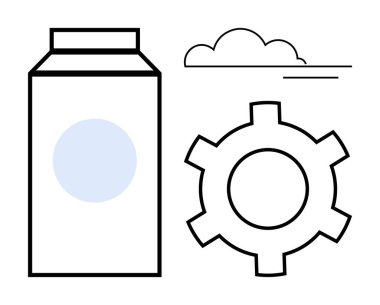 Bir vites ve bulut şeklinin yanında minimalist karton. Temalar için ideal üretim, endüstri, yenilik, teknoloji, ambalaj, sürdürülebilirlik, basit iniş sayfası
