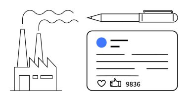 Duman yayan fabrika, onaylı sosyal medya kartı, yorumlar, tükenmez kalem. Teknoloji, pazarlama, endüstri, iletişim, çevre konuları, yaratıcılık için ideal basit iniş sayfası