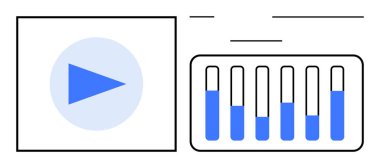 Değişen mavi seviyeli dikey ekolayzır çubuklarının yanında oynat. Multimedya, teknoloji, müzik, ses kontrolü, yayın, UI tasarımı, basit iniş sayfası için ideal