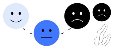 Mutluluktan üzüntüye dönüşen, duyguları ve zihinsel durumları temsil eden bir dizi yüz. Ruh sağlığı, ruh hali izleme, duygusal zeka, davranış analizi, bilinçlendirme kampanyaları için idealdir.