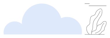 Asgari soyut darbeleri olan bir çizginin yanında yumuşak mavi bulut şekli. Doğa, farkındalık, sürdürülebilirlik, basitlik, ekolojik kavramlar, refah, basit iniş sayfası için ideal