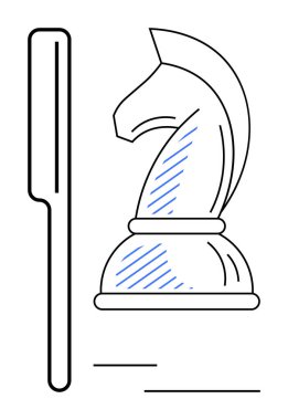 Diş fırçasının yanındaki satranç şövalyesi stratejik düşünme ve kişisel bakım unsurlarını birleştiriyor. Strateji, planlama, denge, sağlık, diş bakımı, karar verme, mecazi düşünme için ideal