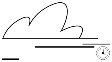 Hız çizgileri olan bulut çizgisi ve alt köşede bir saat hareket, hız ya da zaman yönetimi olduğunu gösteriyor. Hava durumu, zaman izleme, verimlilik, dijital hizmetler, lojistik ve veri transferi için ideal