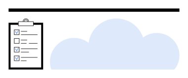 Mavi bulutun yanında kontrol listesi ve onay kutuları olan pano. Görev yönetimi, bulut depolama, organizasyon, üretkenlik, dijital araçlar, iş akışı optimizasyonu ve basit iniş sayfası için ideal