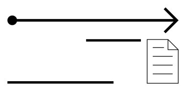 Bir belgenin, yatay çizgilerin ve ayırıcı yolların yanında nokta nokta akan ok. Strateji, ilerleme, zaman çizelgesi, veri akışı, iletişim, iş akışı planlaması için ideal. Düz basit metafor