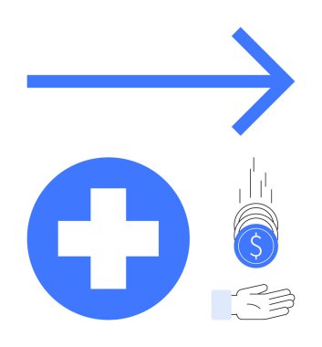 Mavi ok, tıbbi haç, el yakalayan bozukluklar. Sağlık, finansal destek, yatırım, hayırseverlik, ekonomi kurumu için ideal. Basit bir iniş sayfası için mükemmel.