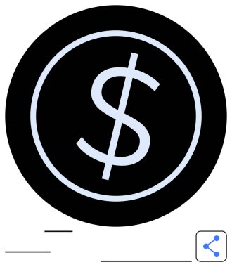 Çemberin içindeki dolar sembolü bir ortak ikon ile eşleştirilerek, mali işlemleri, kaynakları ve parasal temaları paylaşıyor. Finans, ekonomi, ticaret, servet, bankacılık tasarruf paylaşımı için ideal