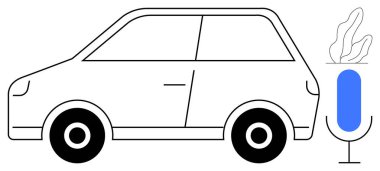 Mikrofon sembolü ve soyut şekilli kompakt araba, bağlantıyı, otomasyonu ve teknolojiyi sembolize ediyor. Yenilik için ideal, Al, IOT, hareketlilik, kullanılabilirlik otomasyonu basit iniş sayfası