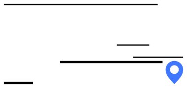 Paralel siyah çizgilerin yakınındaki mavi lokasyon navigasyon, harita, yön, basitlik, minimalizm, bağlantı ve ilerleme taşır. Seyahat için ideal, lojistik uygulama arayüzleri basit iniş sayfası