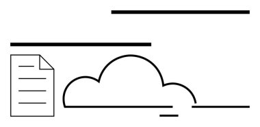 Bir belge satırı sanatına bağlı bulut şekli, dijital veri depolama, dosya paylaşımı ve ağ oluşturmayı temsil ediyor. Teknoloji, iletişim, bulut hesaplama, veri yönetimi, belge paylaşımı için ideal