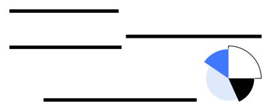 Temiz yatay çizgilerin yanında siyah, mavi ve beyaz renkli turta grafiği. Veri, istatistik, analiz, raporlar, bilgi tasarım sunumları iş stratejisi için idealdir. Düz basit