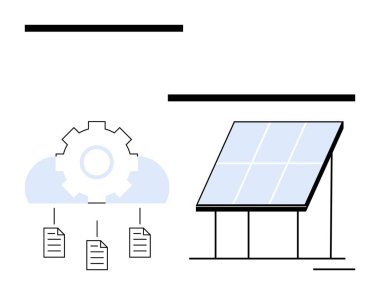 Bulut sisteminin yanında enerji üreten güneş paneli dosyaları dağıtıyor. Sürdürülebilirlik, yenilenebilir enerji, teknoloji, bulut çözümleri, yeşil teknoloji, dijital dönüşüm, yenilik için ideal