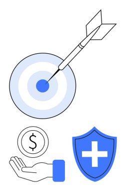 Dart tam on ikiden vurdu, el ele tutuştu, kalkanda sağlık haçı vardı. Finans, sigorta, yatırım, sağlık, güvenlik, hedef yönetimi için ideal basit iniş sayfası