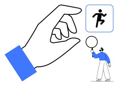 Geniş çizgili el hareketleri, insanın parmak üzerinde topu dengelemesi ve koşan bir sembol. Takım çalışması, liderlik, yaratıcılık, rehberlik, hassasiyet, motivasyon, basit iniş sayfası için ideal