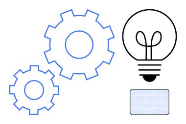 İşbirliğini temsil eden iki vites, fikirleri sembolize eden ampul ve engelleri temsil eden tuğla duvar. Takım çalışması, beyin fırtınası, yaratıcılık, problem çözme, yenilik ve mühendislik için ideal