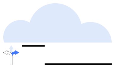 Karar verme sürecinde yollarda oklarla dallanan mavi bulut sembolü. Teknoloji, yenilik, veri depolama, karar verme, bilişim sistemleri, bulut hizmetleri, ilerleme için idealdir. Bir daire.