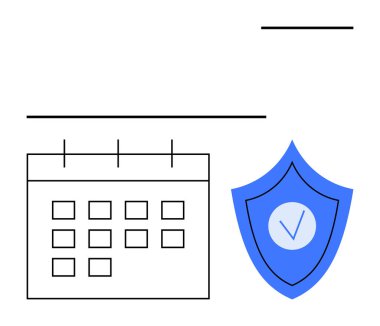 Güvenlik takvimi, koruma ve güvenilirliği sembolize eden işaretli bir takvim. Güvenlik, planlama, veri koruması, uyum, randevu zamanlaması, görev yönetimi için ideal basit