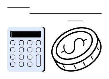Hesap makinesi ve madeni para portresi, muhasebe, finans, bütçe, tasarruf, yatırım ve hesaplama. Finansal planlama, ekonomik konular, işletme eğitimi fintech girişimcilik için idealdir.