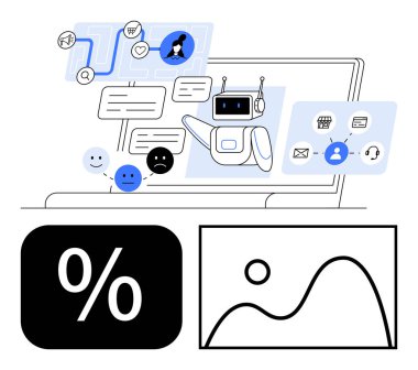 Ekranda kullanıcı sorgulamalarını, duygularını ve veri akışını yöneten robot. Somut ve sembolik kavramlar otomasyon, iletişim, analiz ve görselleştirmeyi destekler. Yapay zeka ve müşteri destek verileri için ideal