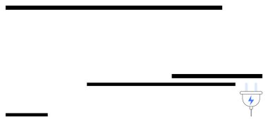 Soyut yatay siyah çizgilerin yanına yerleştirilmiş yıldırım sembollü elektrik prizi. Enerji, elektrik, minimalist tasarım, sürdürülebilirlik, güç üretimi, teknoloji için ideal, basit