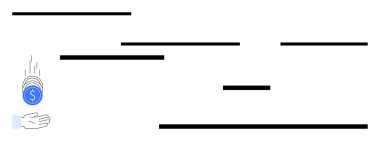 Yatay minimalist çizgilerin ortasındaki dolar işaretiyle yazı tura atmak. Finans, tasarruf, sorumluluk, minimalizm, yatırım, büyüme ve basit bir iniş sayfası için ideal