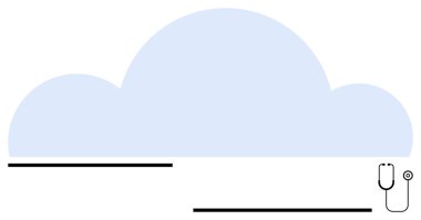 Mavi bulut steteskop çizgileriyle eşleşerek dijital sağlık, tıbbi yenilik ve bulut sistemlerini temsil eder. Sağlık, teknoloji, güvenlik, yenilik, veri depolama uzaktan bakımı için ideal