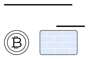 Minimum yatay çubuklarla çerçevelenmiş blok biçimli bir duvar ile birlikte Bitcoin sembolü. Finans, kripto para birimi, çevrimiçi güvenlik, teknoloji, engelleme ağı için ideal
