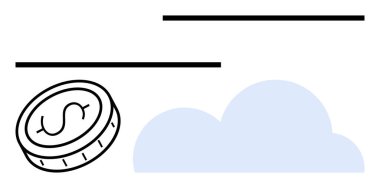 Dolar işareti, bulut ve bağlantı çizgileriyle paralar bulut depolama, dijital finans ve yenilikleri sembolize eder. Finans, teknoloji, bulut hizmetleri, Fintech Tasarruf uygulamaları için ideal basit bir iniş sayfası