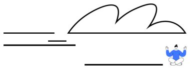 Oturarak meditasyon yapan, sakin hareketleri çağrıştıran soyut bulut hareketleri yapan, basitliği vurgulayan minimalist çizgiler. Farkındalık, rahatlama, dinginlik, doğa, zihinsel denge, odaklanma sağlığı için ideal.