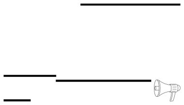 Mesajları veya ses dalgalarını ileten kalın yatay çizgileri olan bir megafon. Pazarlama, duyurular, iletişim, promosyon, reklamcılık, markalaşma, sosyal yardım, basit iniş sayfası için ideal