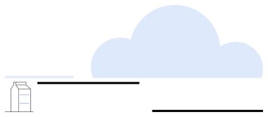 Siyah ve gri çizgilerin üzerinde, süt kartonunun yanında yumuşak mavi renkli bulutlar. Çevre için ideal, basitlik, bulut depolama, doğa, süt ürünleri, sürdürülebilirlik, düz basit metafor