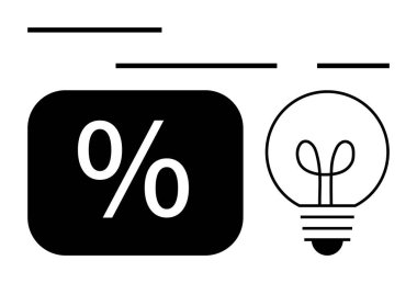 Asgari çizgilerle çevrili bir ampulün yanında yüzde işareti. Finans, yenilik, yatırım, yaratıcılık, beyin fırtınası, analiz ve eğitim için ideal. Düz basit metafor