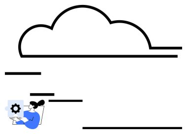 Büyük bulut, kullanıcının ekrandaki dişli mekanizması ile etkileşimi, teknoloji ve bağlantıyı iletiyor. Bulut hesaplama, veri depolama, yenilik, otomasyon, yazılım geliştirme, uzaktan kumanda için ideal