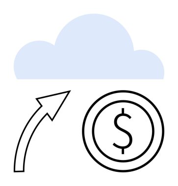 Mavi bulut, kara para ve yukarı doğru ok finansal büyüme, bulut hesaplaması ve yenilikleri akla getiriyor. İş, ekonomi, finans ve teknoloji için ideal büyüme stratejisini basitleştirdi