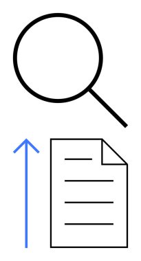 Belgenin üstündeki büyüteçle yukarı doğru ok araştırma, keşif, bilgi geliştirme, ilerleme, analiz, inceleme ve öğrenmeyi temsil ediyor. Keşif için ideal, çalışma ve düz basit